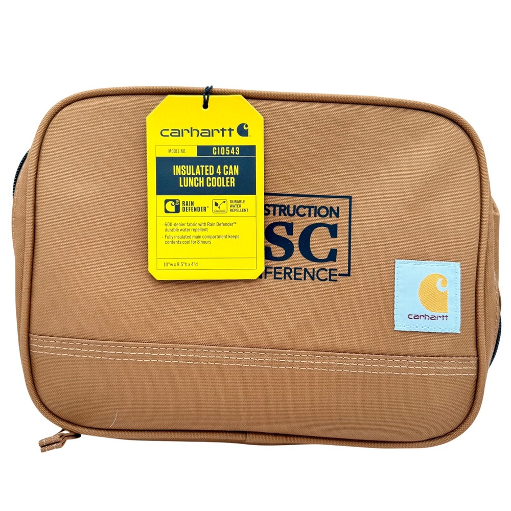 CARHARTT C10543 Insulated 4 Can Lunch Cooler Brown Rain Defender 10" NEW W/ TAG